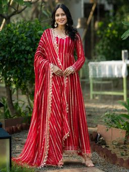 HOUSE OF JAMOTI - Noir Red Zareen Anarkali with Pant and Dupatta