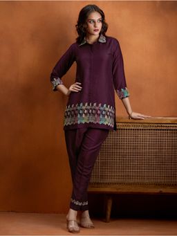 Women Plus - Women Wine Pure Cotton Co-Ord Set