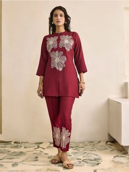 Women Plus - Women Red Viscose Co-Ord Set