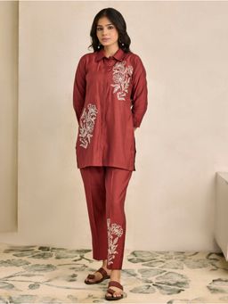 Women Plus - Women Red Viscose Co-Ord Set