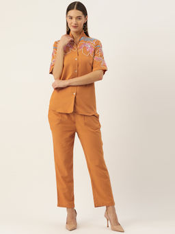 Autumnlane - Tushki Orange Embroidery Cotton Co-Ord (Set of 2)