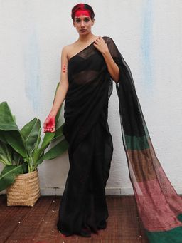 Chidiyaa - Kaali Kalavati Handwoven Linen Saree