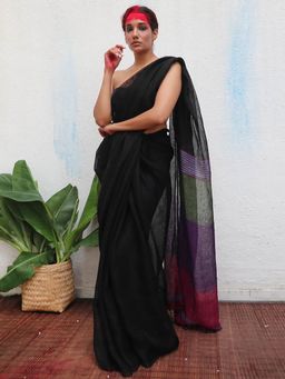 Chidiyaa - Kaali Brahmi Handwoven Linen Saree