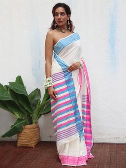 Chidiyaa - Uma Savitri Handwoven Linen Cotton Jamdani Saree