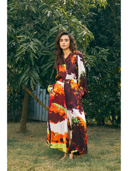 Studio Moda India - Brown Printed Raglan Sleeves Co-Ord (Set of 2)