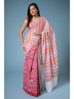 Zari Jaipur - Multi-Color Viscose Cotton Printed Saree with Unstitched Blouse