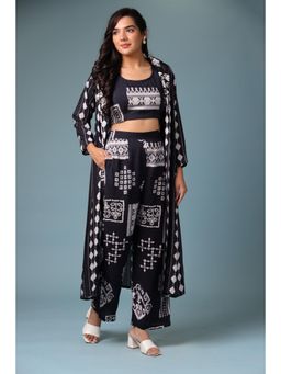 Zari Jaipur - Black Viscose Printed Co-Ord (Set of 3)