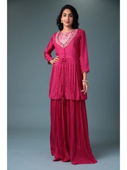 Zari Jaipur - Pink Silk Blend Co-Ord with Brocade and Embroidery (Set of 3)