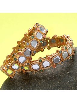 Karatcart - (Set Of 2) Antique Rose Gold Plated Mirror Work Kundan Bangles for Women