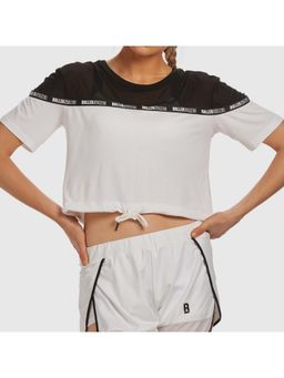 Baller Athletik - Sheer Shoulder Crop T-shirt - Black And White