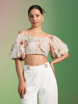 RSVP by Nykaa Fashion - Cream Off Shoulder Twisted Centre Crop Top