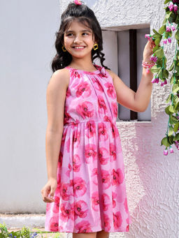 Hola Bonita - Pink Printed A-Line Dress