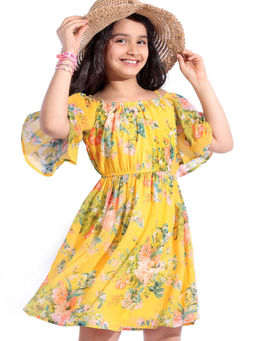 Hola Bonita - Yellow Printed A-Line Dress