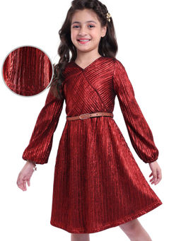 Hola Bonita - Red Embellished Regular Dress with Belt