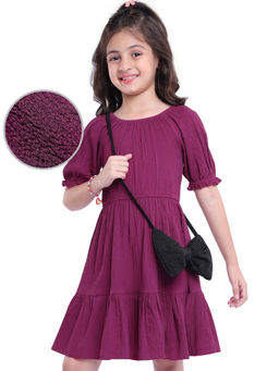 Hola Bonita - Purple Solid A-Line Dress with Bag