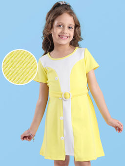 Hola Bonita - Yellow Solid A-Line Dress with Bag