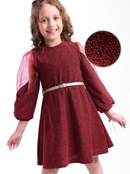 Hola Bonita - Red Solid Regular Dress with Belt