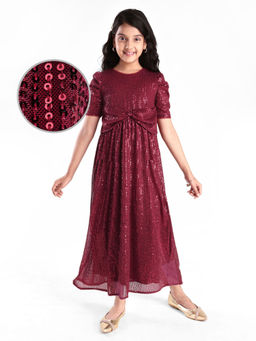 Hola Bonita - Maroon Embellished A-Line Dress