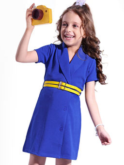 Hola Bonita - Blue Solid Regular Dress with Belt