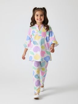 Bella Moda - White Printed Regular Tunic with Pant