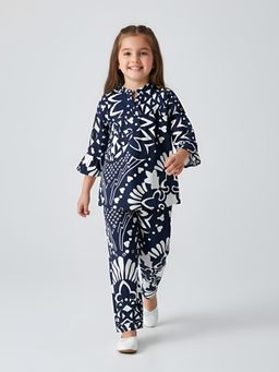 Bella Moda - Navy Blue Printed Regular Tunic with Pant