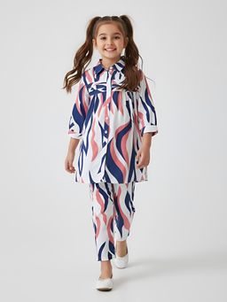 Bella Moda - Blue Printed Regular Tunic with Pant