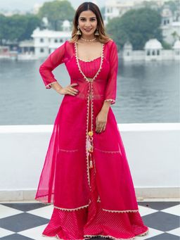 Lavanya The Label - Magenta Cotton Lurex Co-ords (Set of 3)