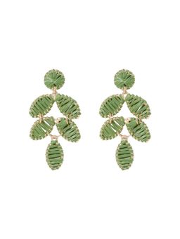 Forever New - Abigail Long Green Petal Weave Drop Earrings