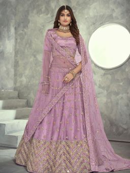 Odette - Lavender Embroidered Semi Stitched Lehenga with Unstitched Blouse and Dupatta (Set of 3)