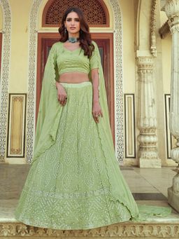 Odette - Green Semi Stitched Embroidered Lehenga with Unstitched Blouse and Dupatta (Set of 3)
