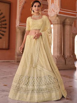 Odette - Cream Embroidered Semi Stitched Lehenga with Unstitched Blouse and Dupatta (Set of 3)