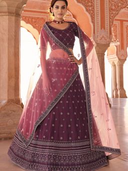 Odette - Purple Embroidered Semi Stitched Lehenga with Unstitched Blouse and Dupatta (Set of 3)