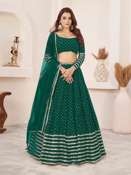 Odette - Green Embellished Semi Stitched Lehenga with Unstitched Blouse and Dupatta (Set of 3)