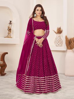 Odette - Magenta Embellished Semi Stitched Lehenga with Unstitched Blouse and Dupatta (Set of 3)