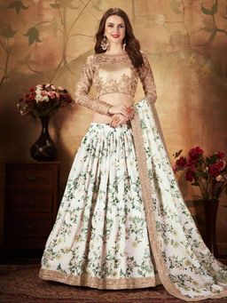 Odette - White Floral Embroidered Semi Stitched Lehenga with Unstitched Blouse and Dupatta (Set of 3)