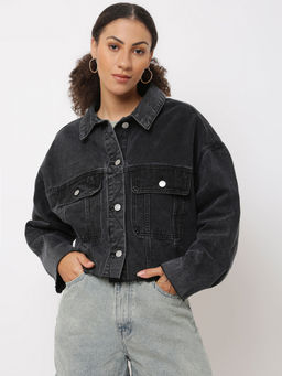 Missguided - Black Pleat Back 80'S Denim Jacket