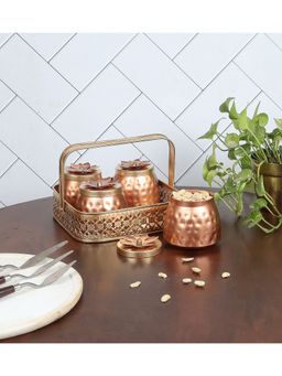 Amaya Decors - Basket with 4 Metal Jars