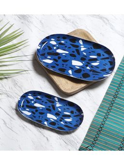 Amaya Decors - Blue Black Metal Oval Platters