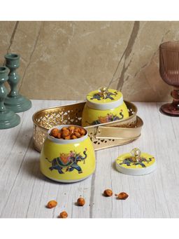 Amaya Decors - Yellow Elephant Jar with Basket