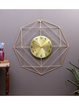Amaya Decors - Hexagon Wire Wall Clock with Gold Dial