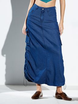 Miss Chase - Dark Blue High Rise Stretchable Denim Skirt
