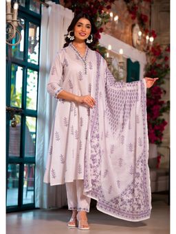 Autumnlane - Archana Purple Pure Cotton Kurta and Pant with Dupatta (Set of 3)