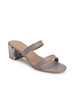 Hydes N Hues - Heels Grey Solid Sandal-Block Heel For Women