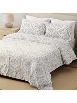Layers - Forever 100% Cotton Grey Floral King Bedsheet with 2 Pillow Covers