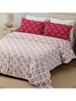 Layers - Forever 100% Cotton Pink & White Floral King Bedsheet with 2 Pillow Covers
