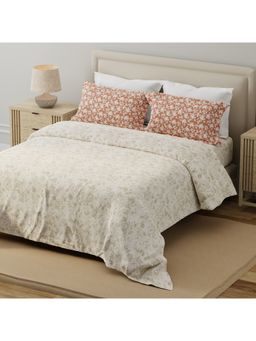 Layers - Forever 100% Cotton Grey & Brown Floral Double Bedsheet with 2 Pillow Covers (Queen)