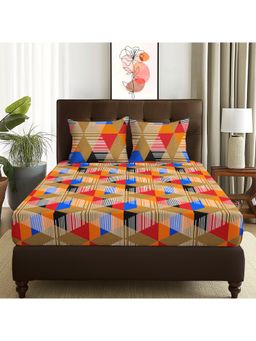 Story@Home - 160 Tc Multicolor Geometric Microfiber Double Size Bedsheet with 2 Pillow Covers (Queen)