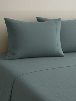 Haus & Kinder - 100% Organic 300 Tc Cotton Percale King Flat Bedsheet, Deep Drift, Aegean