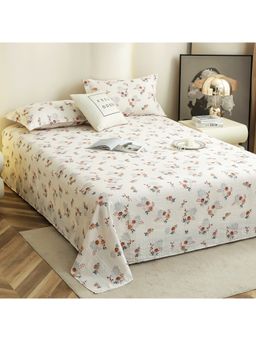 Story@Home - 300 Tc Microfiber King Size Floral Flat Bedsheet with 2 Pillow Covers