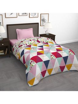 Story@Home - Polyester Microfibre 180 Gsm Pink Geometric 1 U Single Reversible Comforter